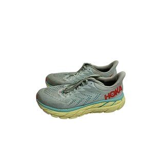 Hoka One One Womens Size 9.5 Clifton 7 Light Blue Yellow Sneaker Running shoes A
